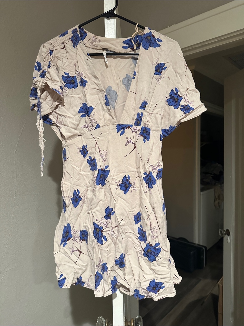 Free People Blue Floral Mini Dress on Pink/Cream